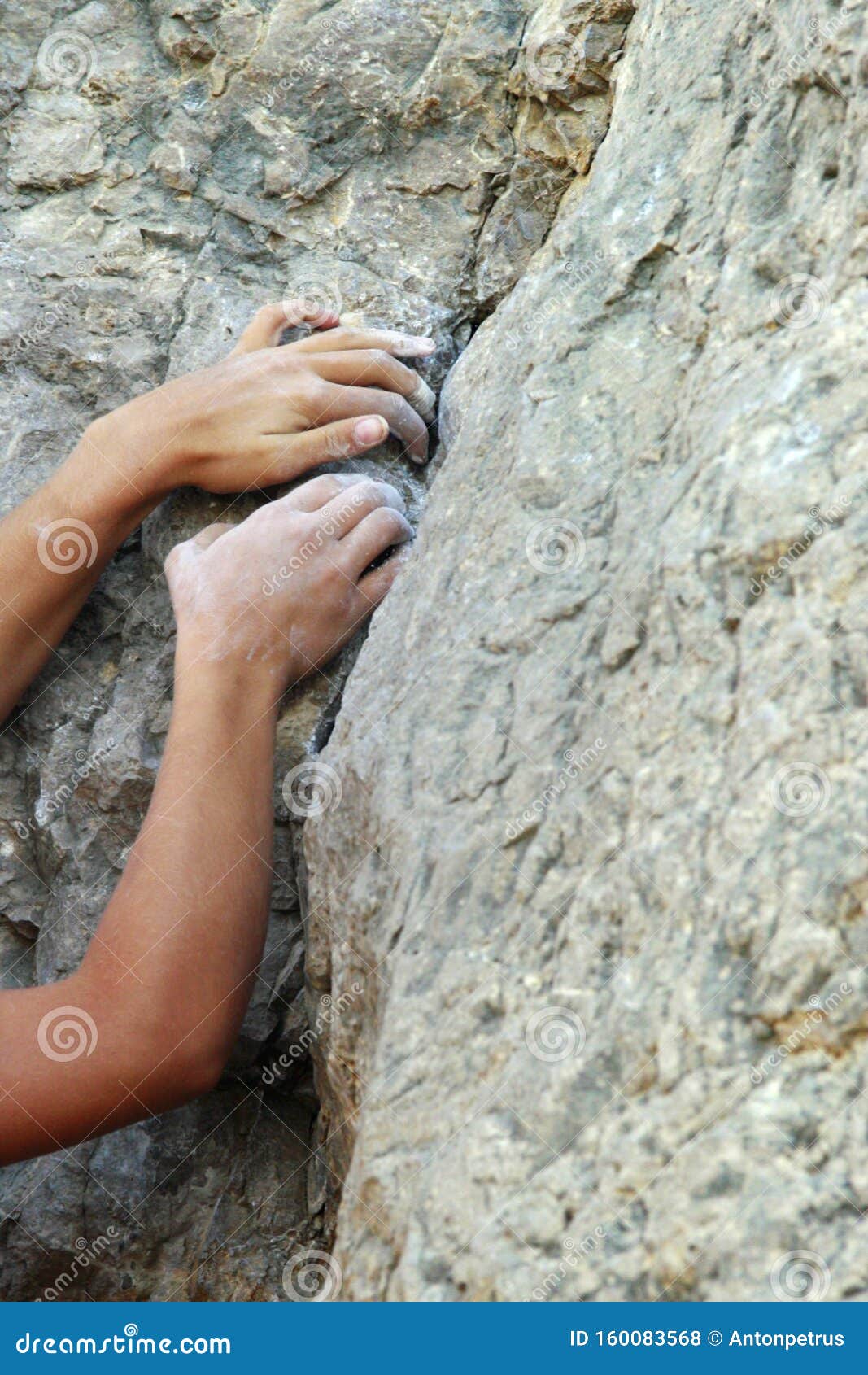 Climber`s Hands Closeup. Mountain Climbing Elements. Stock Photo