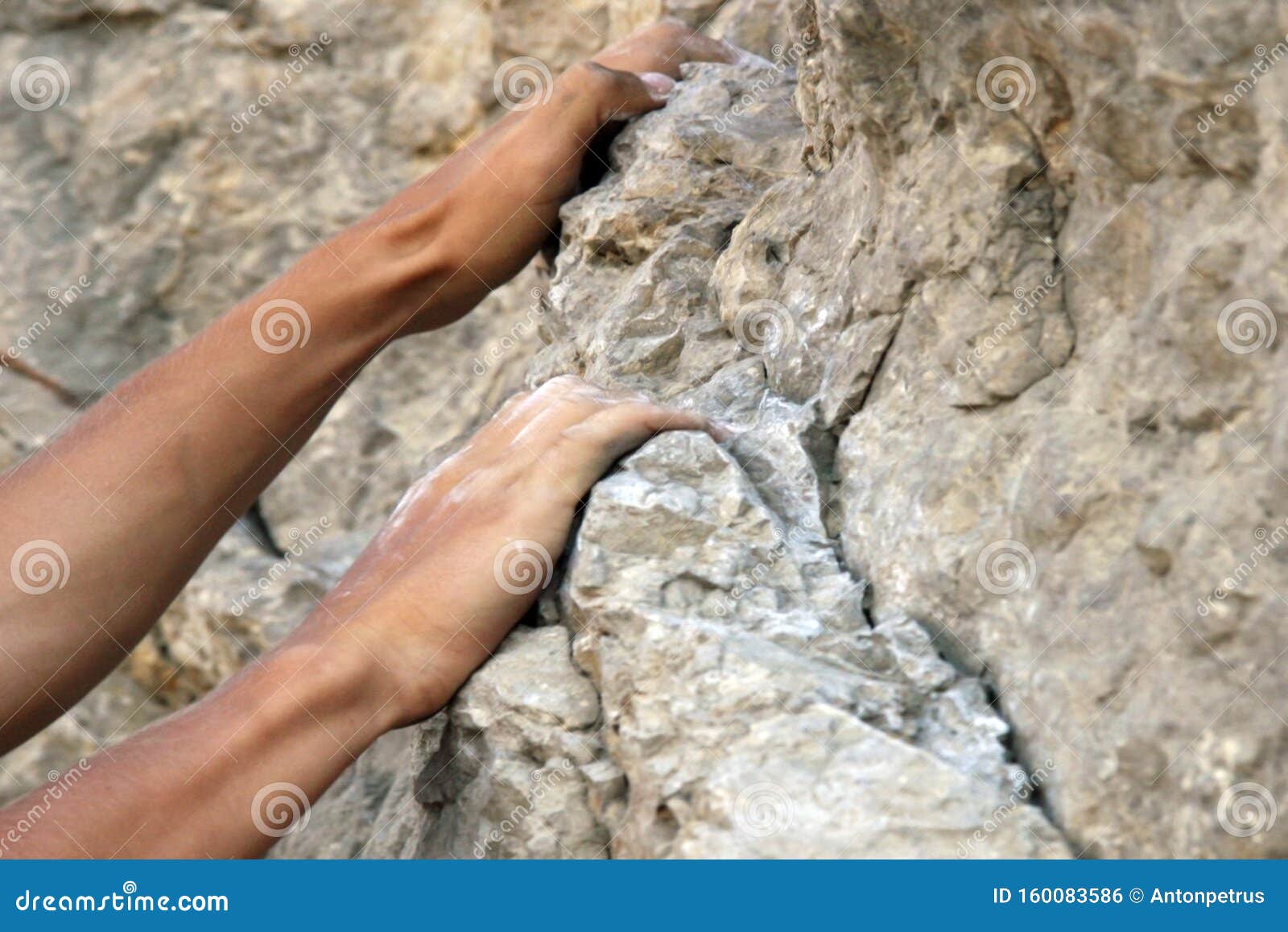 Climber`s Hands Closeup. Mountain Climbing Elements. Stock Photo