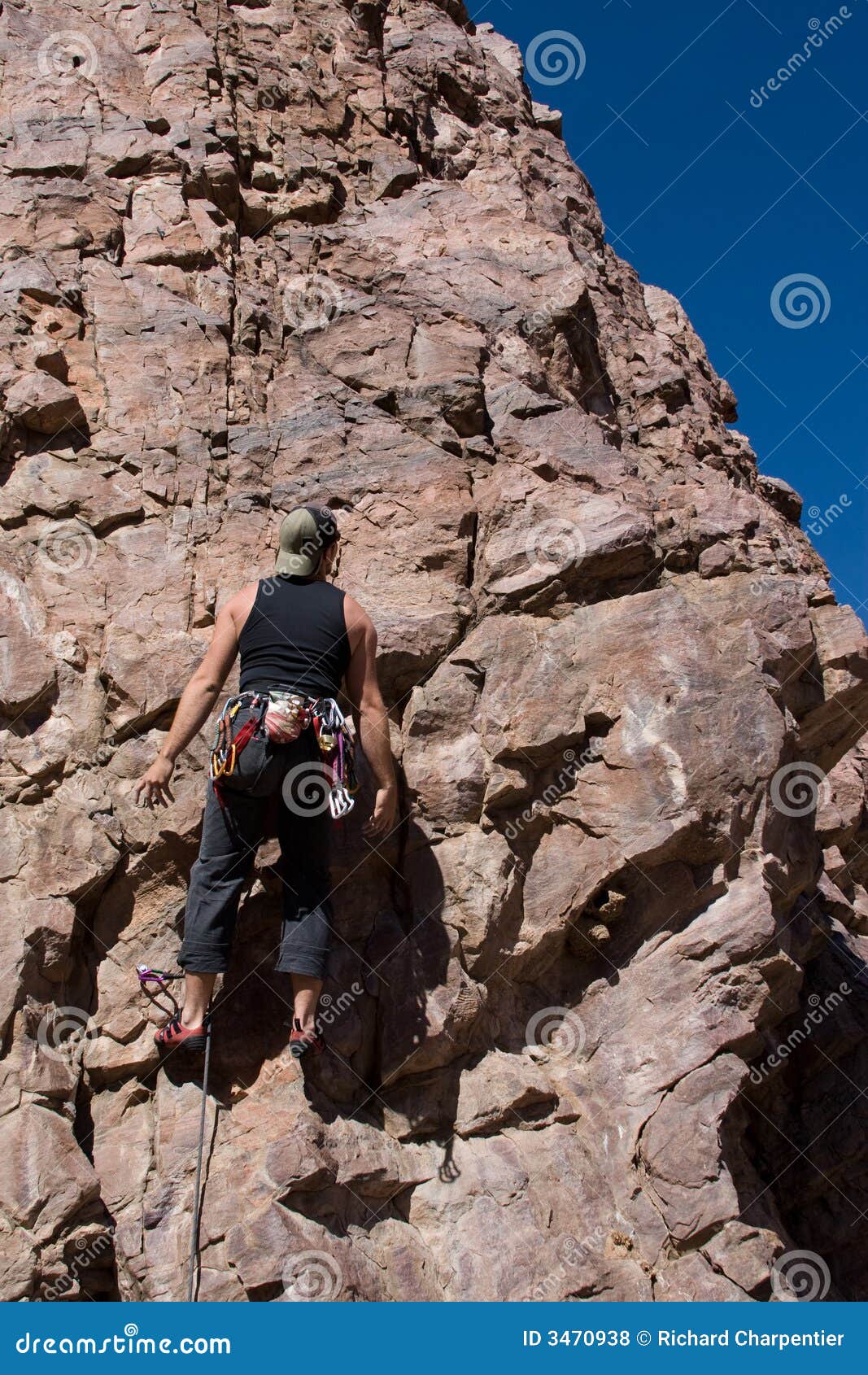 Climber stuck up rock wall stock photo. Image of rugged 3470938