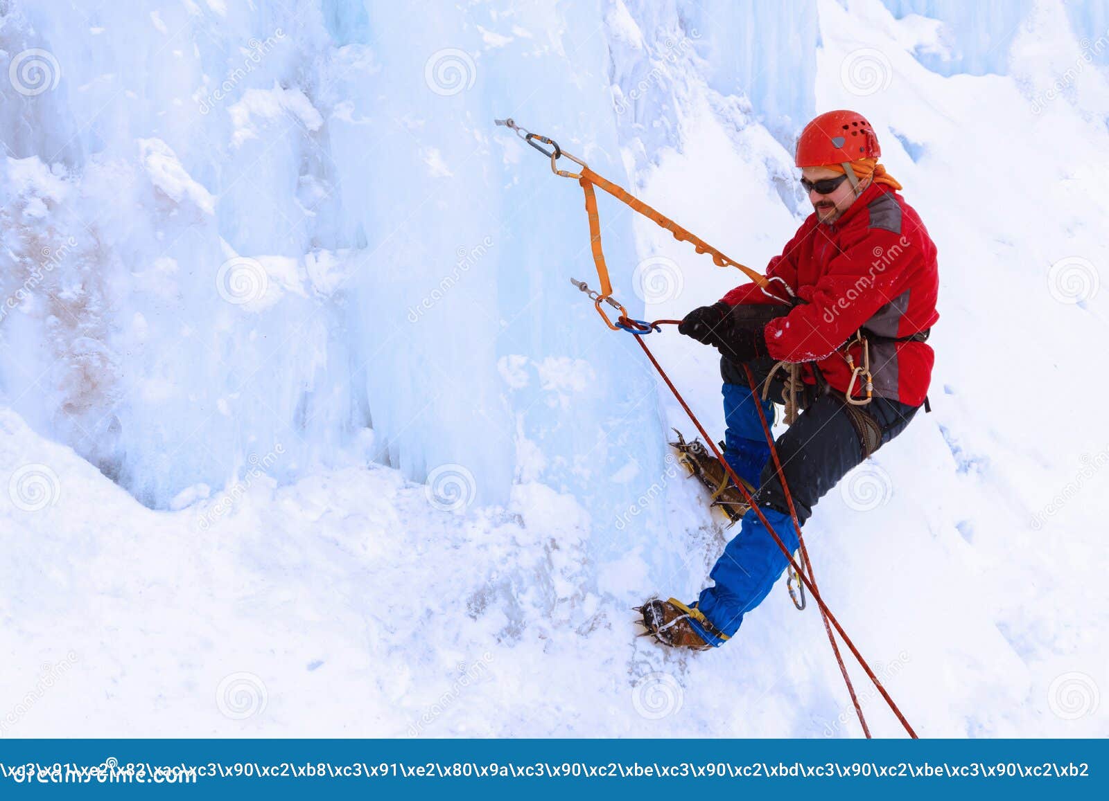 Climber on the Ice Wall of a Glacier Stock Photo Image of blue, cold