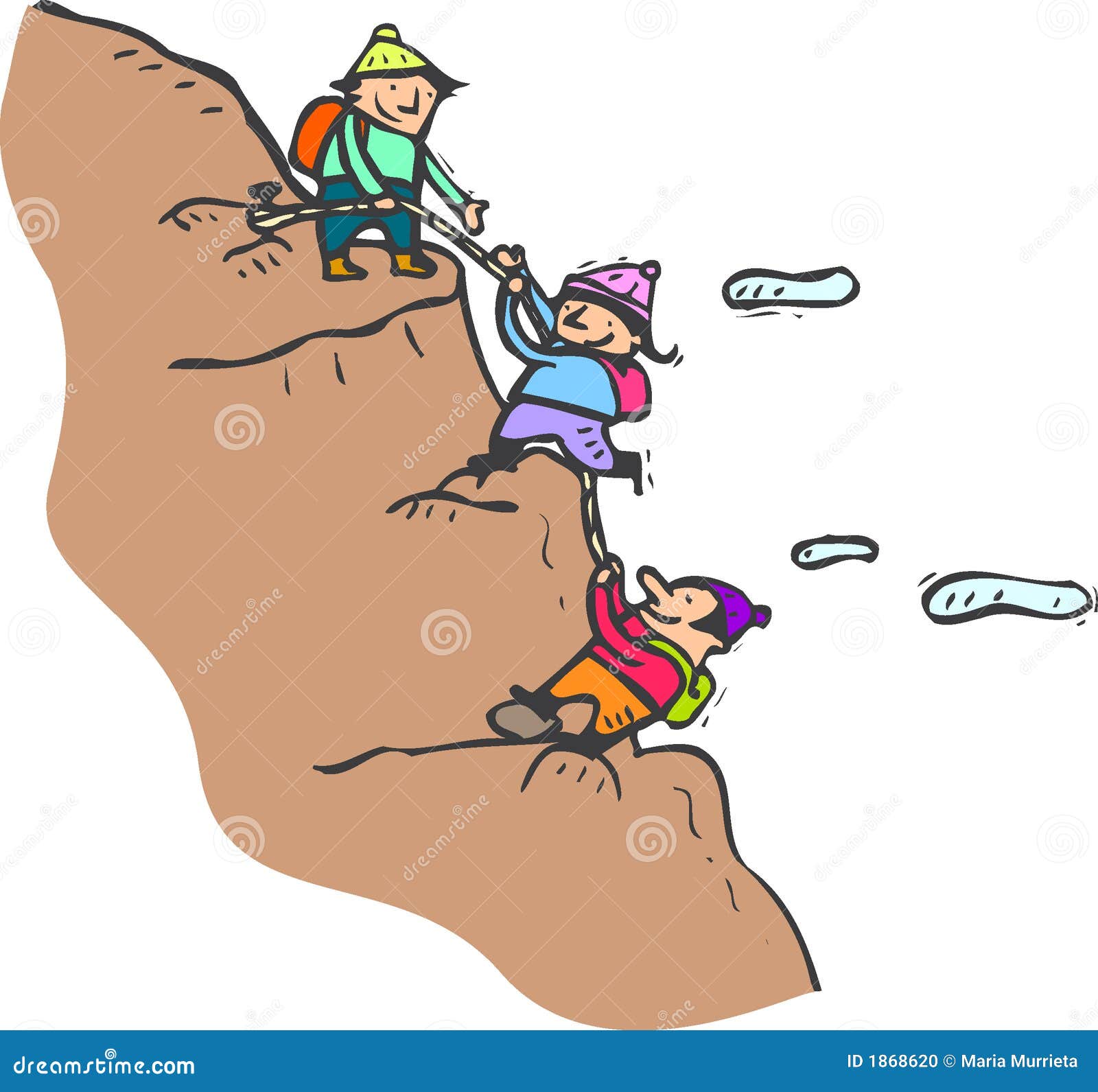 People climbing a mountain, they help each other as good team.