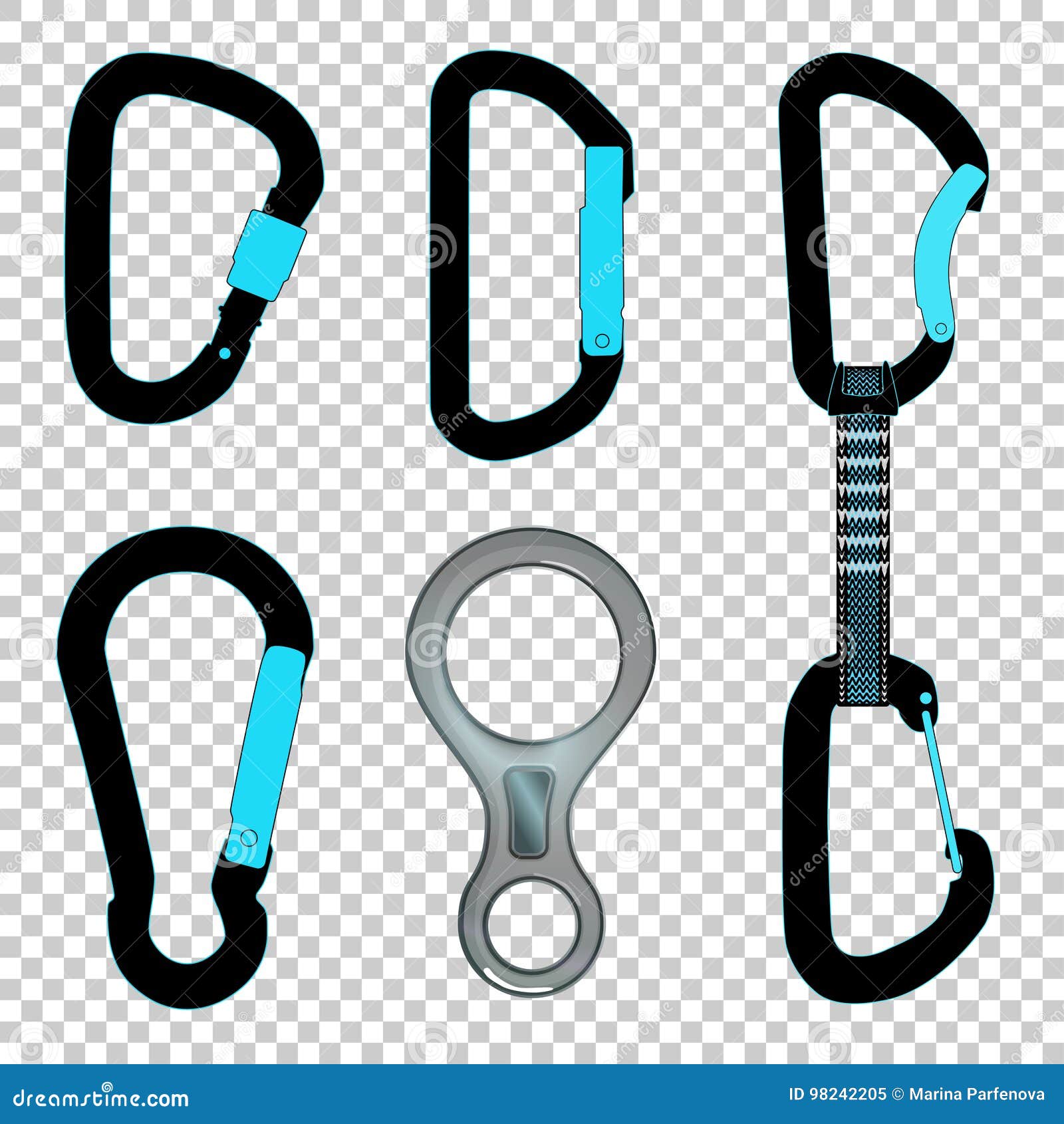 climbing carabiners set quickdraw and figure eight descender