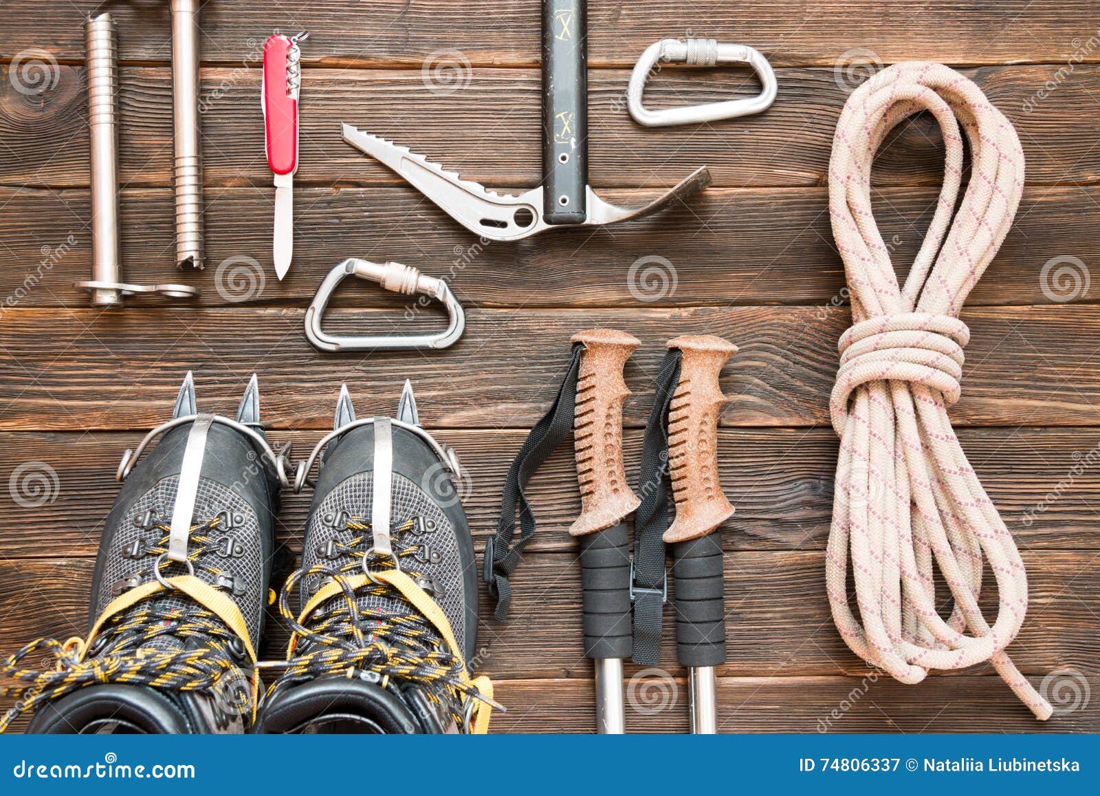 Climbing Equipment: Rope, Trekking Shoes, Crampons, Ice Tools, I