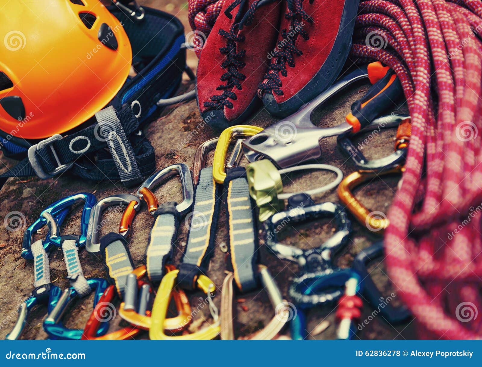 Climbing equipment stock photo. Image of harness, climb 62836278