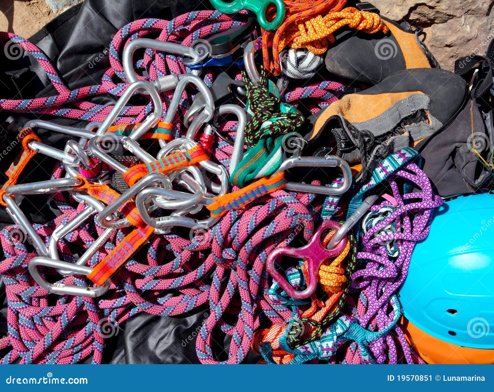 Climbing Equipment Shackles Harnesses Ropes Stock Image - Image of ...