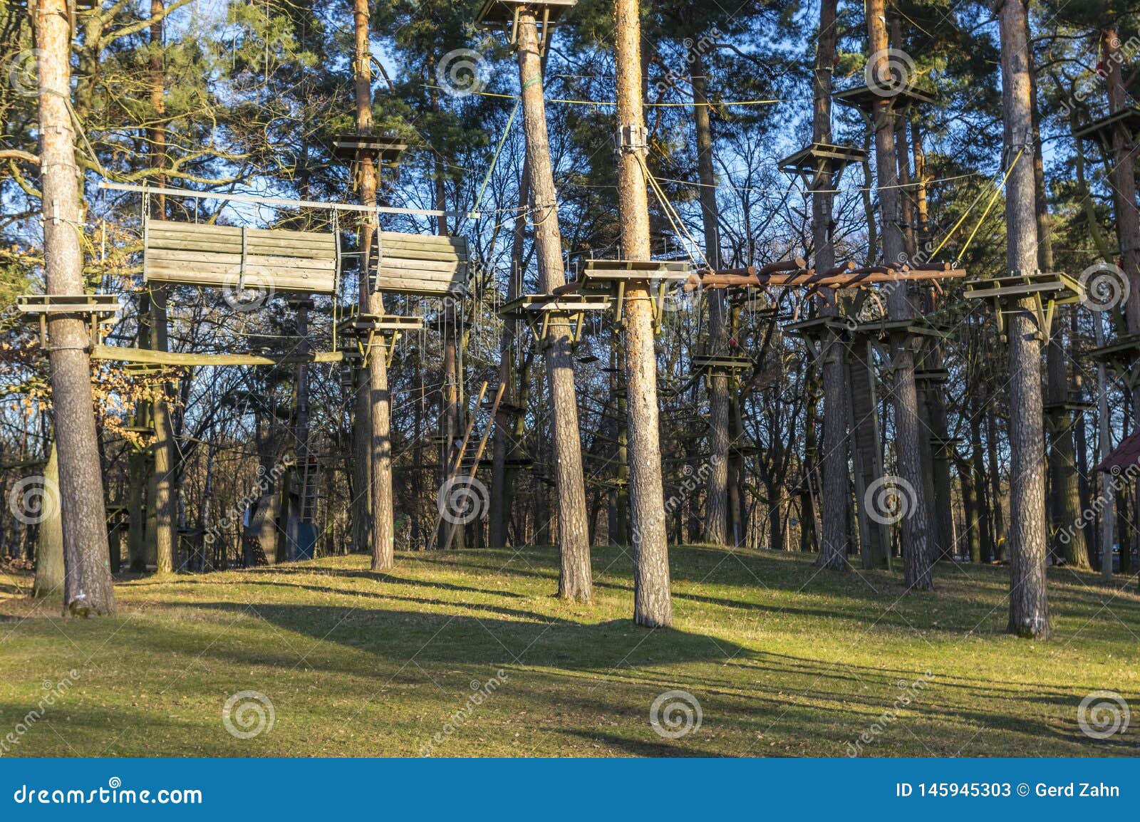 Climbing Garden, High Ropes Course in the Forest with Various Climbing  Elements and Safety Ropes between the Individual Trees and Stock Image -  Image of benches, hook: 145945303
