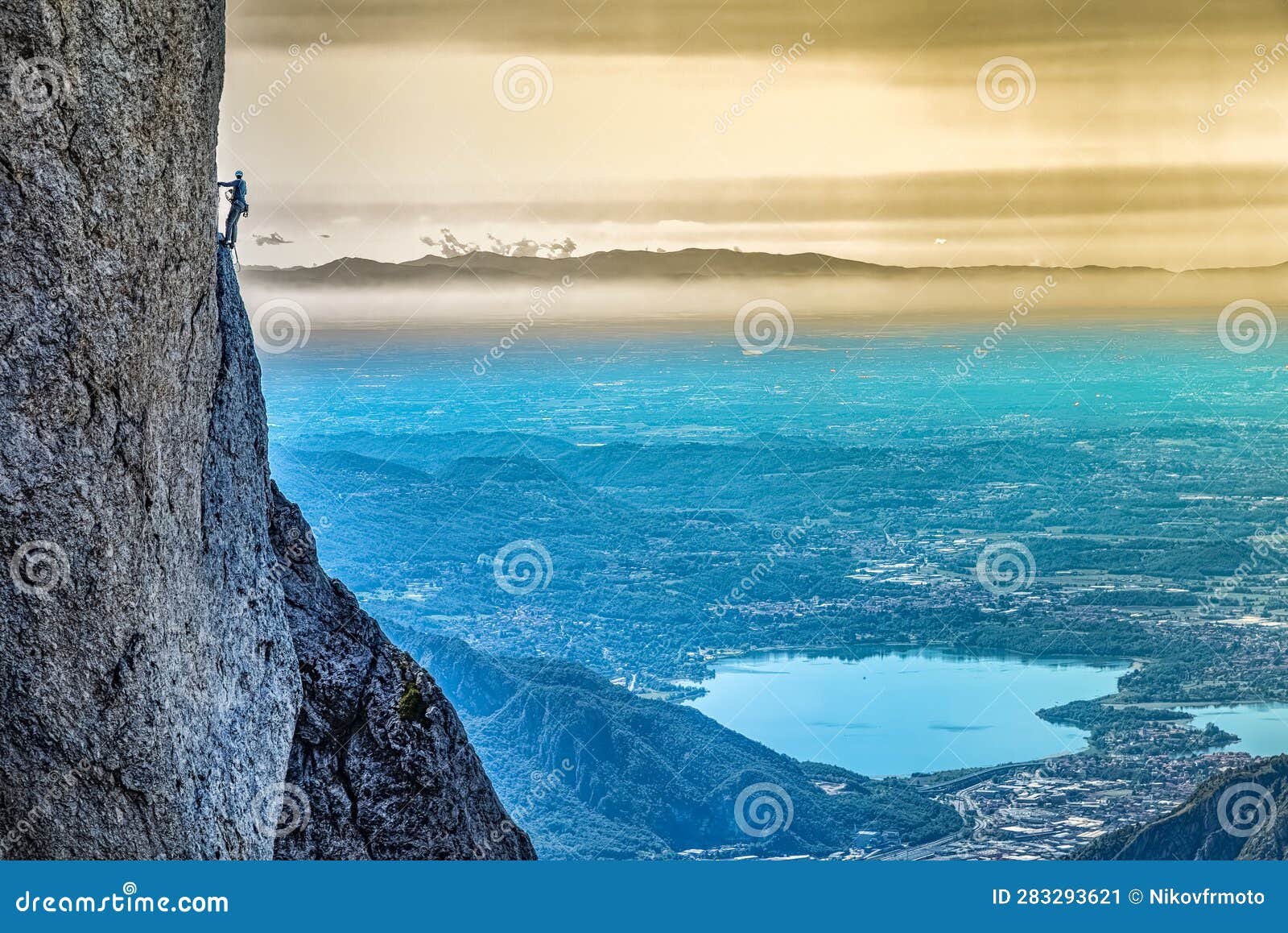 Climbing Scene on Grigna Mountain in the Alps of Lecco Stock Image