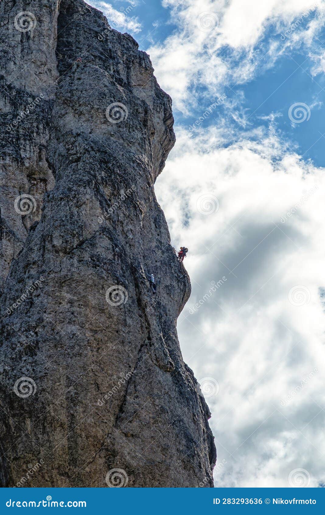 Climbing Scene on Grigna Mountain in the Alps of Lecco Stock Photo