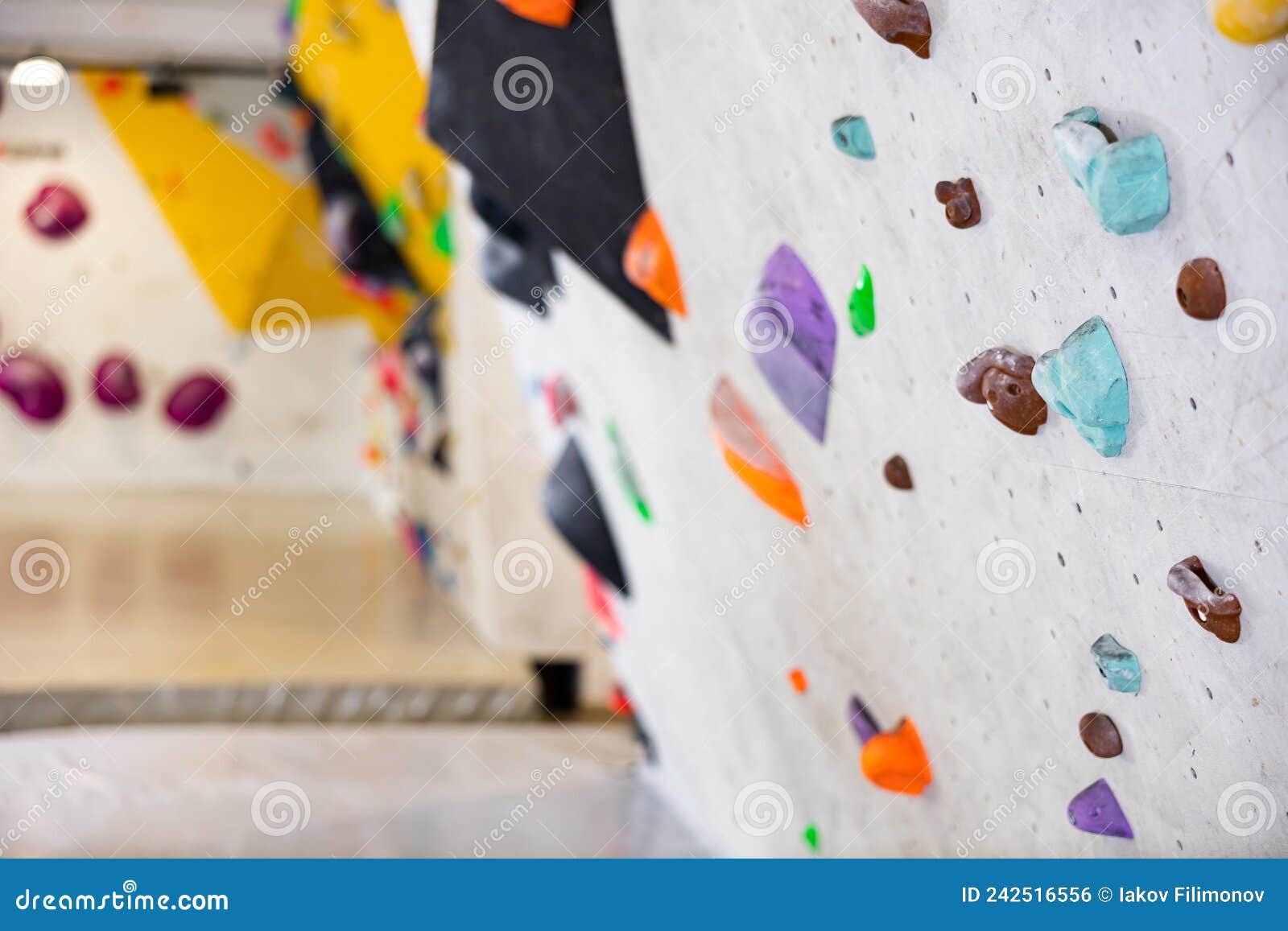 Climbing Wall with Grips in Bouldering Center Stock Photo Image of