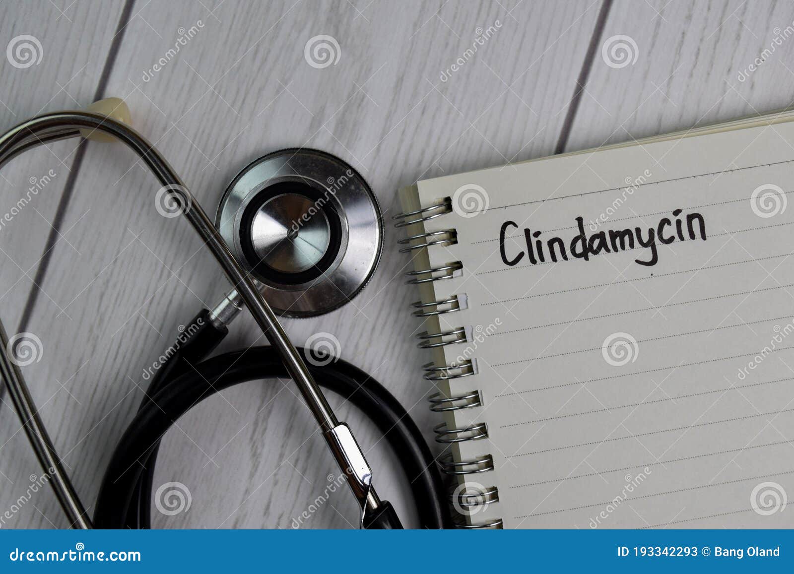 clindamycin text write on a book  on office desk. healthcare/medical concept