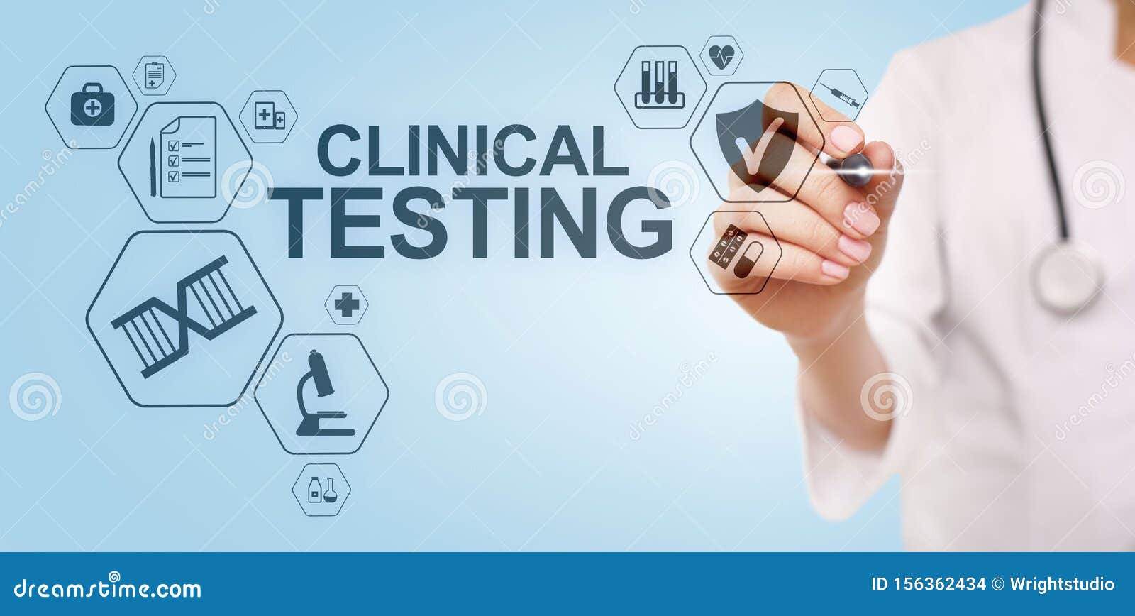 Clinical Testing Research, Pharmacy and Medicine Concept on Screen. Stock Photo Image of