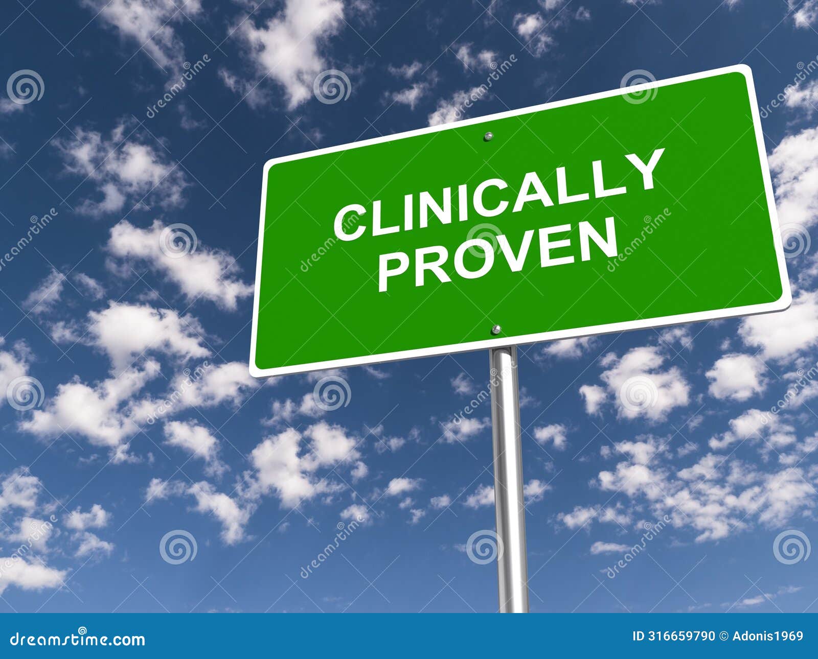 clinically proven traffic sign on blue sky