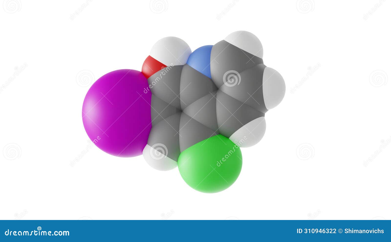 clioquinol molecule, iodochlorhydroxyquin, molecular structure,  3d model van der waals