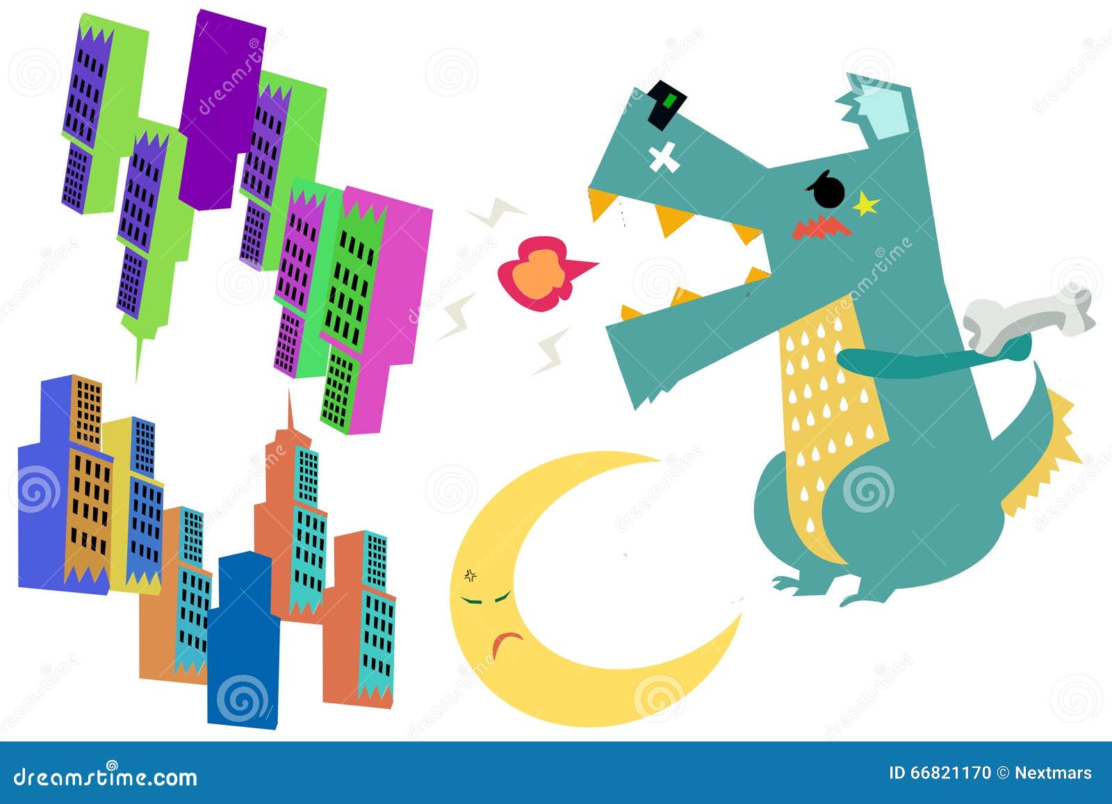 Clip Art Set: Dog Monster (Godzilla) with Buildings and Moon Isolated on  White Background. Stock Illustration - Illustration of fairy, building:  66821170