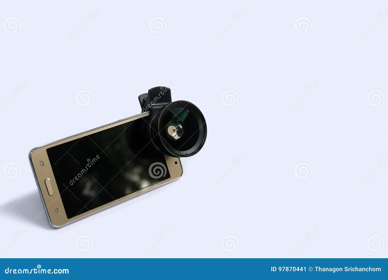 Clip Lens with Mobile Phones in White Background. Stock Image Image