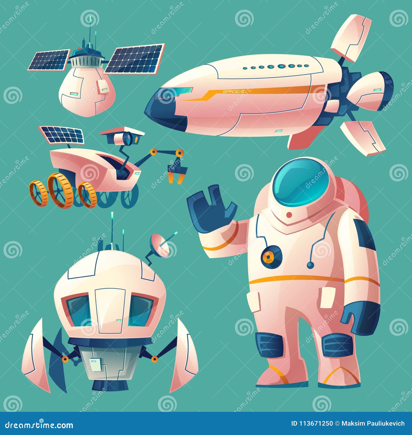 Clipart Del Vector Con Los Objetos Para La Exploración Espacial Ilustración  del Vector - Ilustración de futurista, espacial: 113671250, image size:1600x1690
