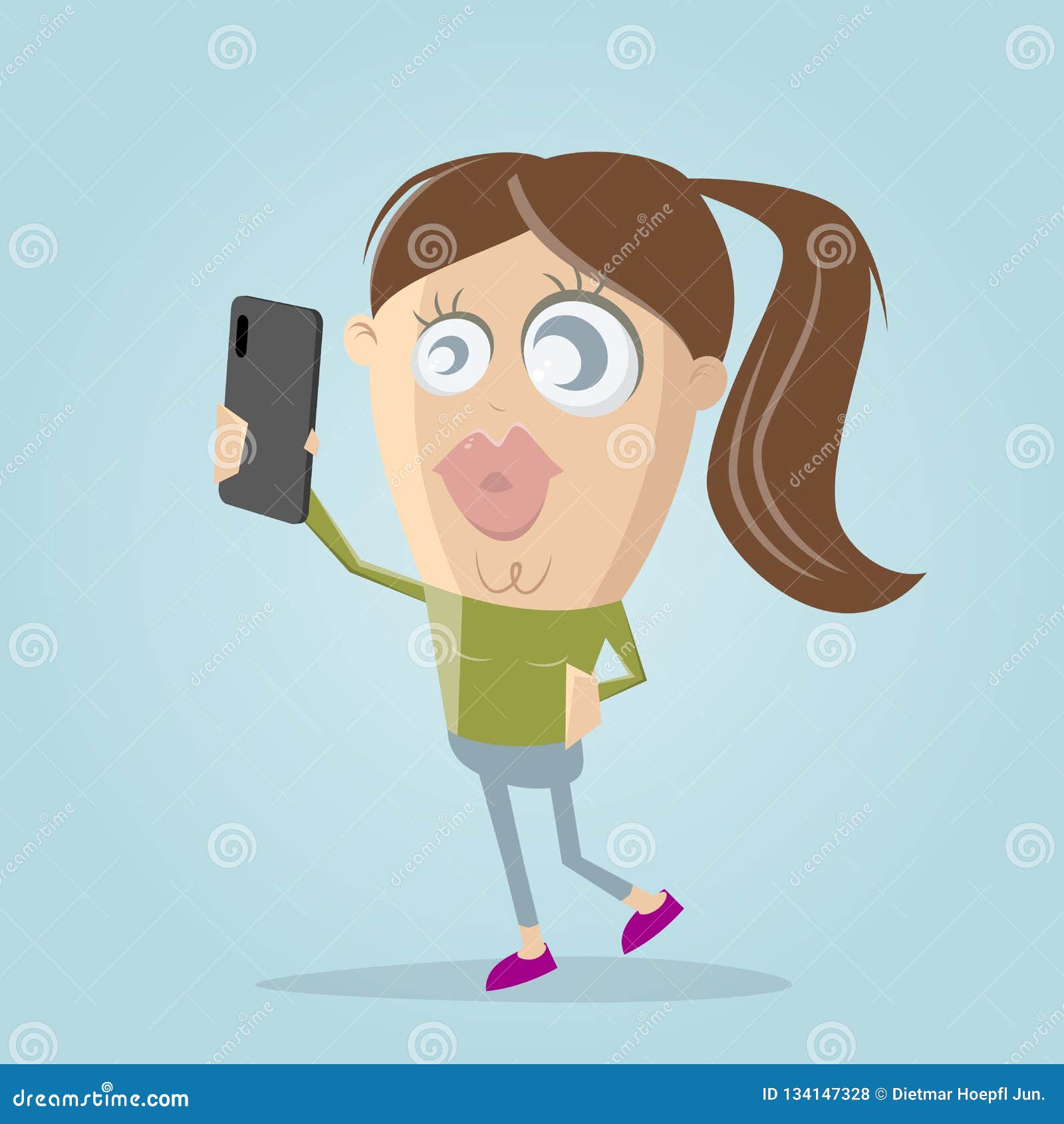 Funny Cartoon Girl Taking a Selfie Stock Vector - Illustration of camera,  humorous: 134147328