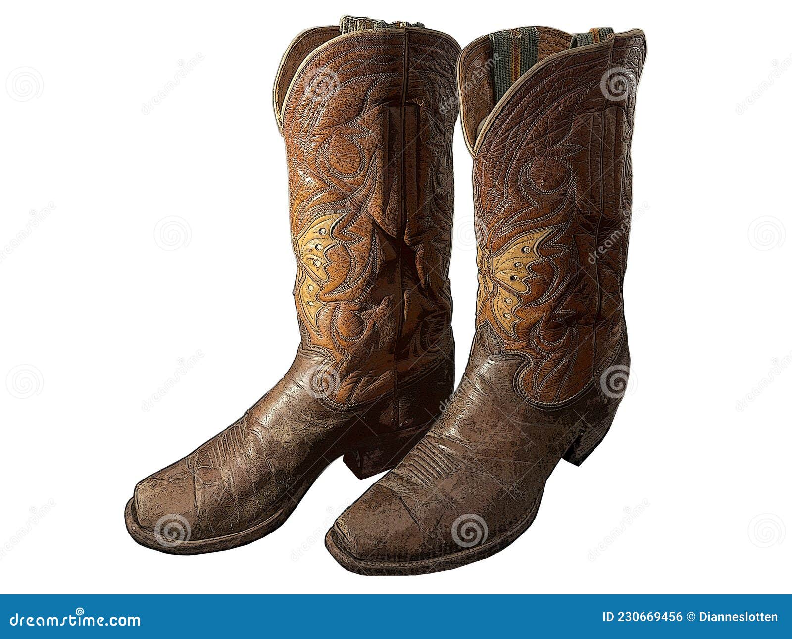 of a pair of vintage western cowboy boots  on white