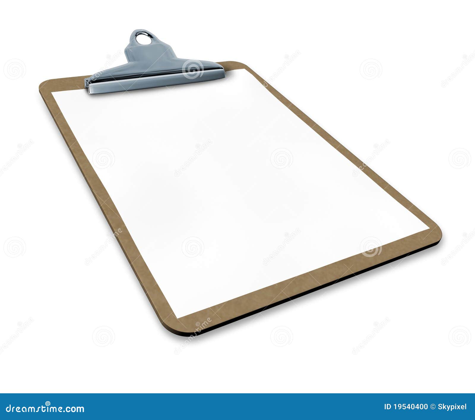 clipboard angled with blank paper