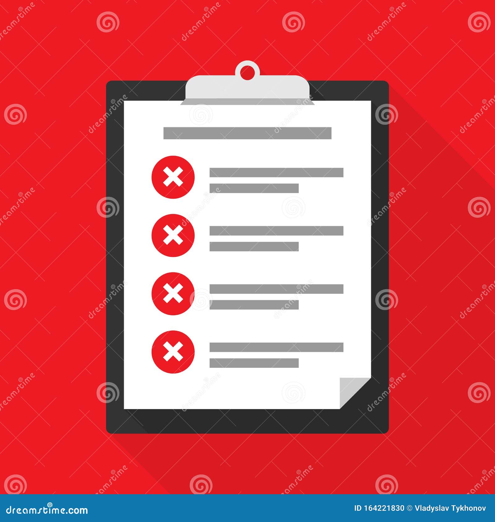 clipboard with a checklist, tasks not completed. rejected or unconfirmed.   eps 10