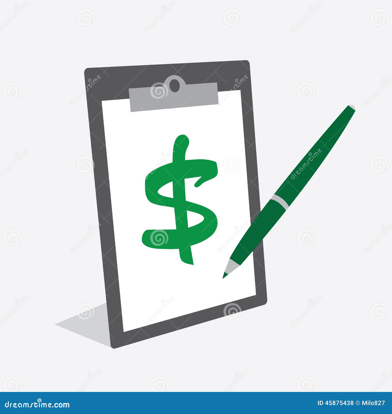 Clipboard Dollar Sign Pen stock vector. Illustration of sign 45875438