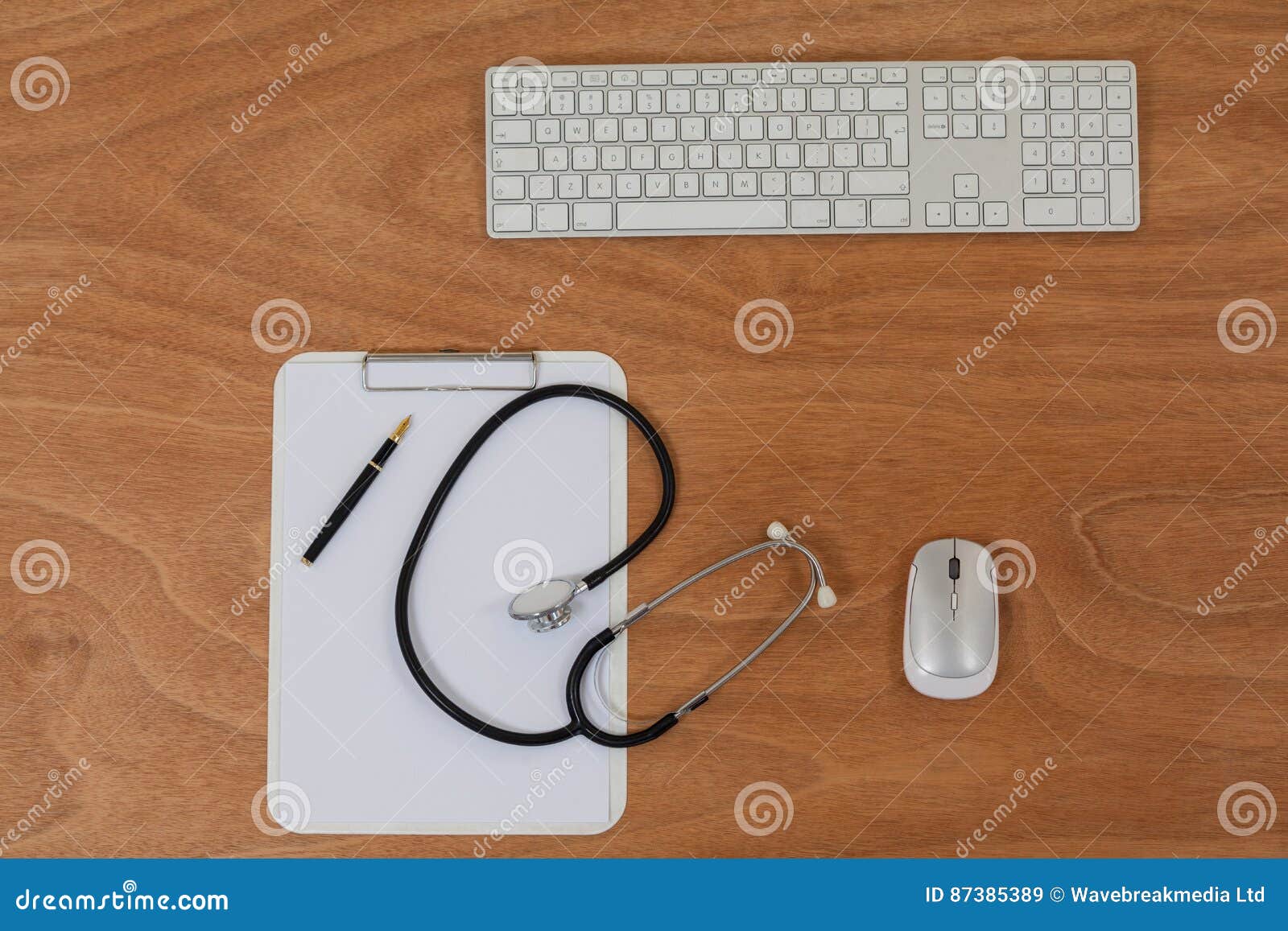 Clipboard with Keyboard and Mouse on Table Stock Image Image of