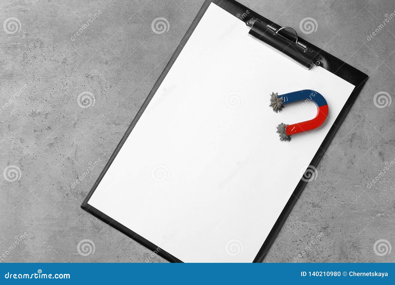 Omhyggelig læsning tempo uafhængigt Clipboard and Magnet with Iron Powder on Grey Background, Top View. Stock  Photo - Image of field, equipment: 140210980