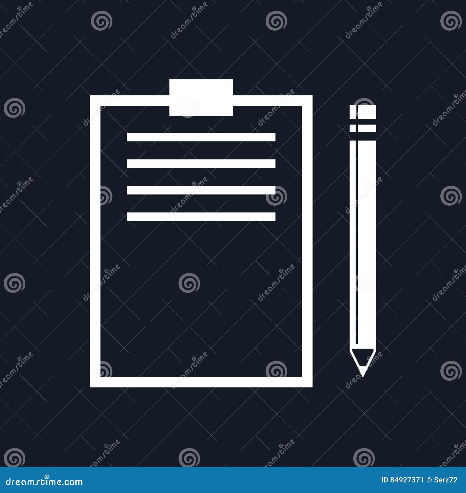 Clipboard with a Pencil Isolated on Black Stock Vector Illustration