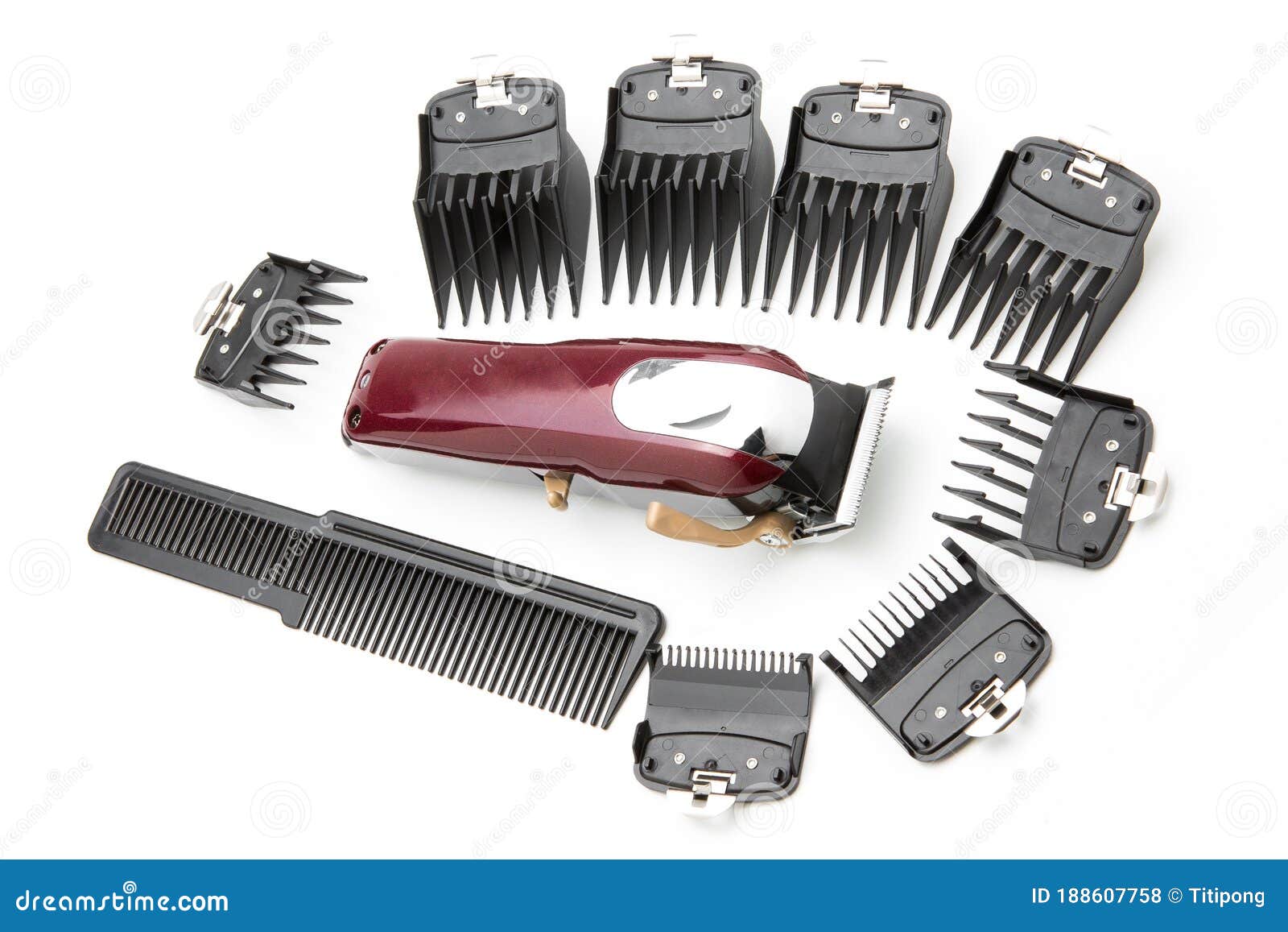 Clippers and Accessories for Cutting Hair on a White Background Stock