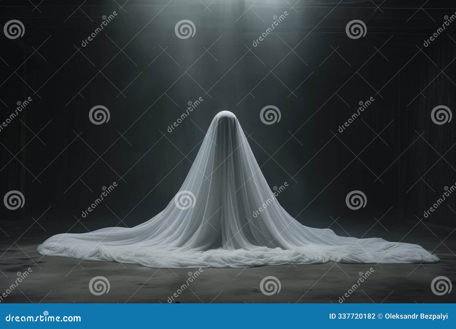 mysterious figure draped in flowing fabric evokes an eerie atmosphere during halloween festivities