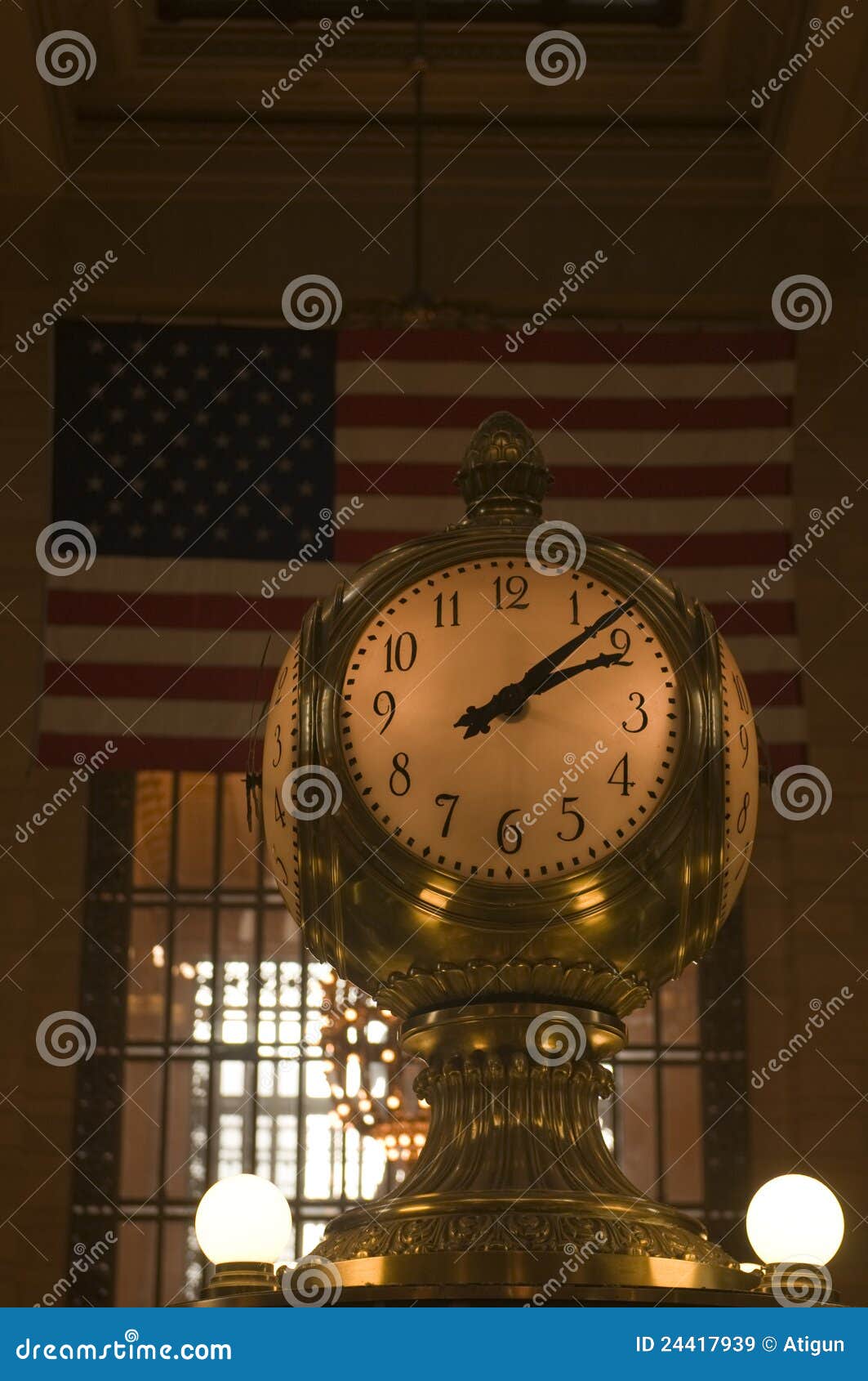 Clock with American Flag at the Background Stock Image Image of