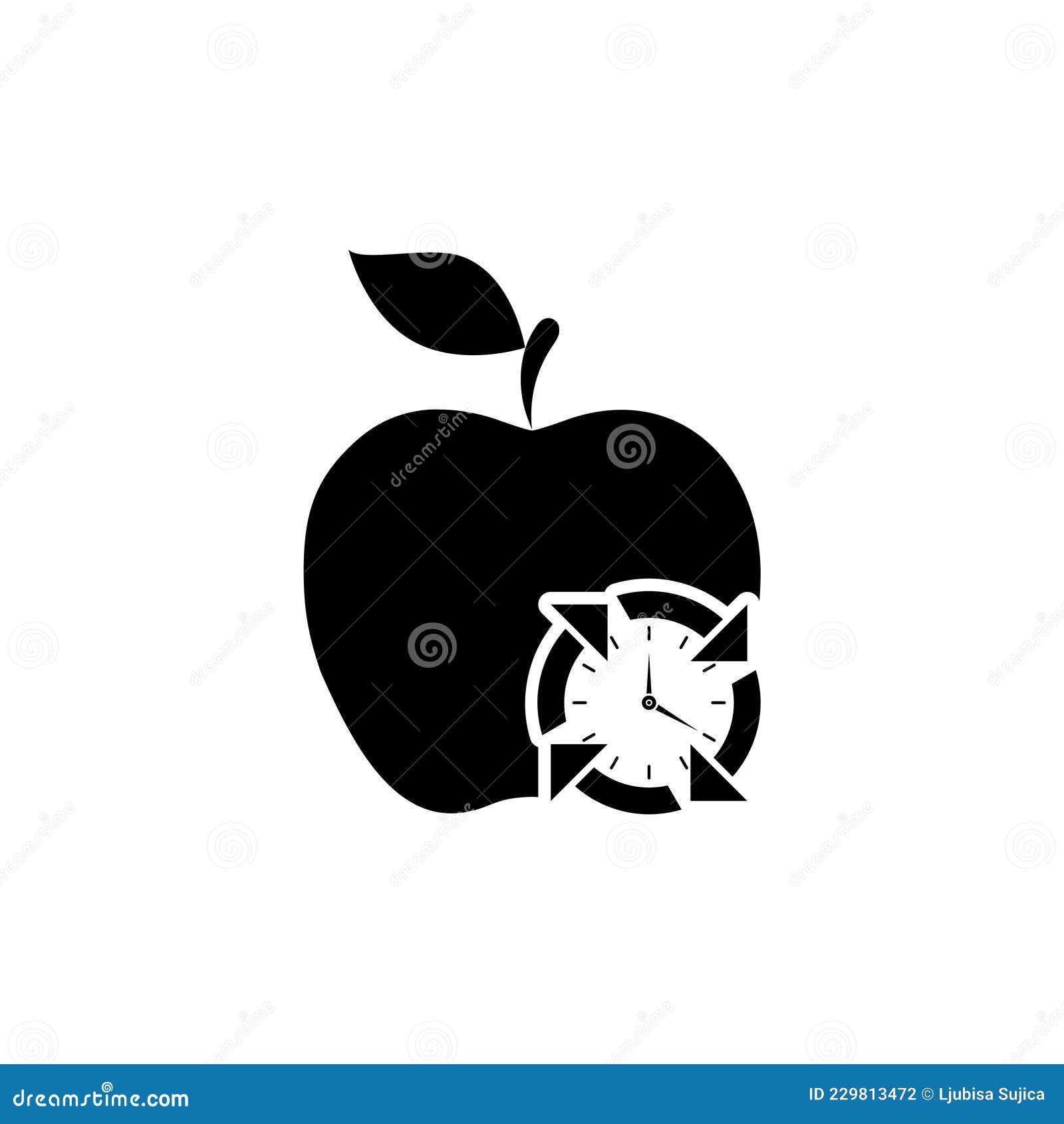 Clock and Apple Icon Isolated on White Background Stock Vector