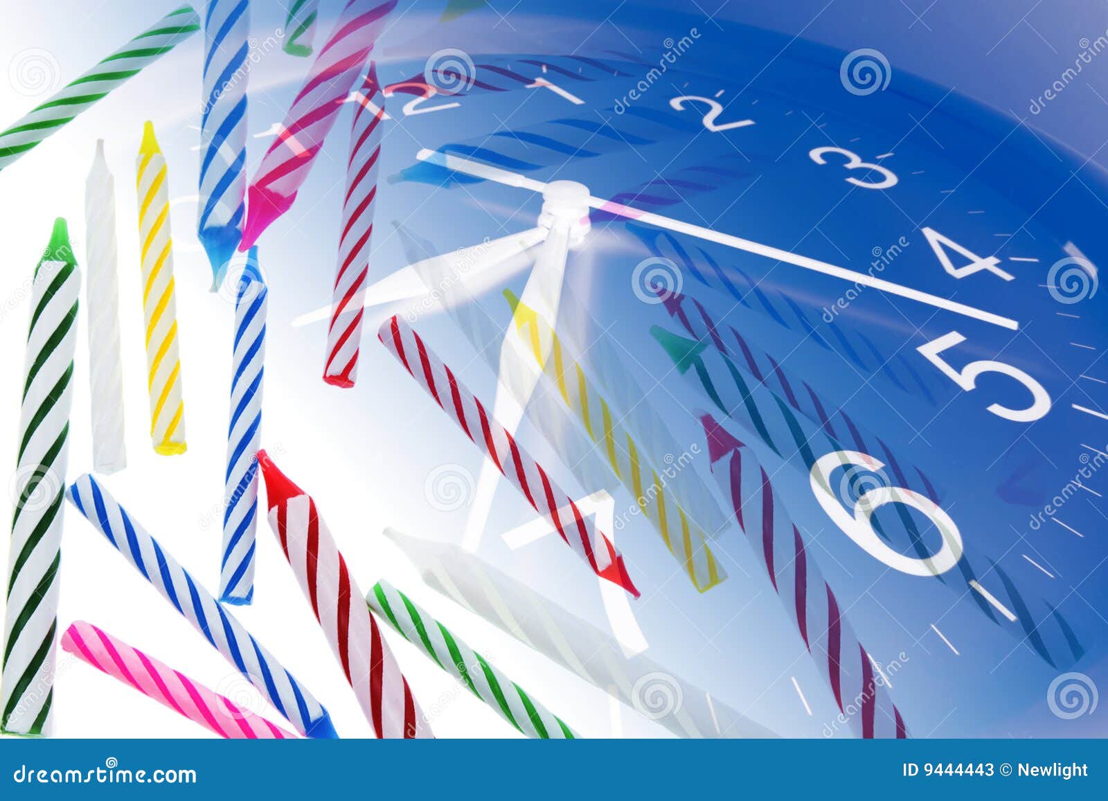 Clock and Birthday Candles stock image. Image of minutes 9444443