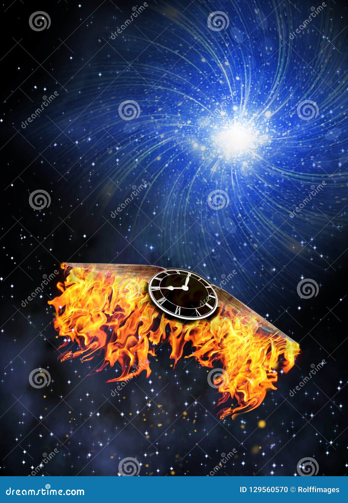 Wasted Time - Clock with Burning Wings Stock Illustration ...