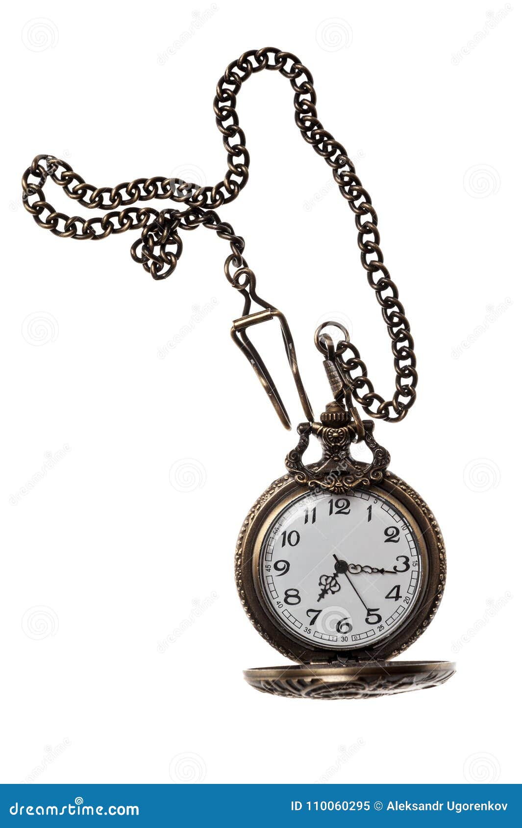 Clock on a Chain on White Background Stock Image Image of second