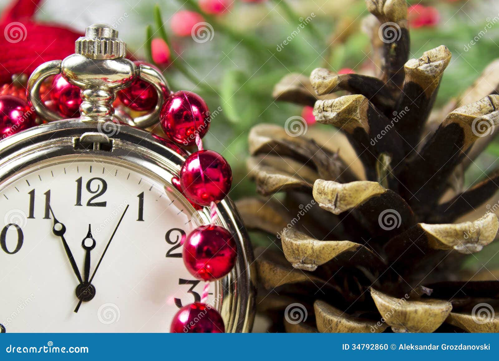 Clock and Christmas Decorations Stock Photo Image of colored