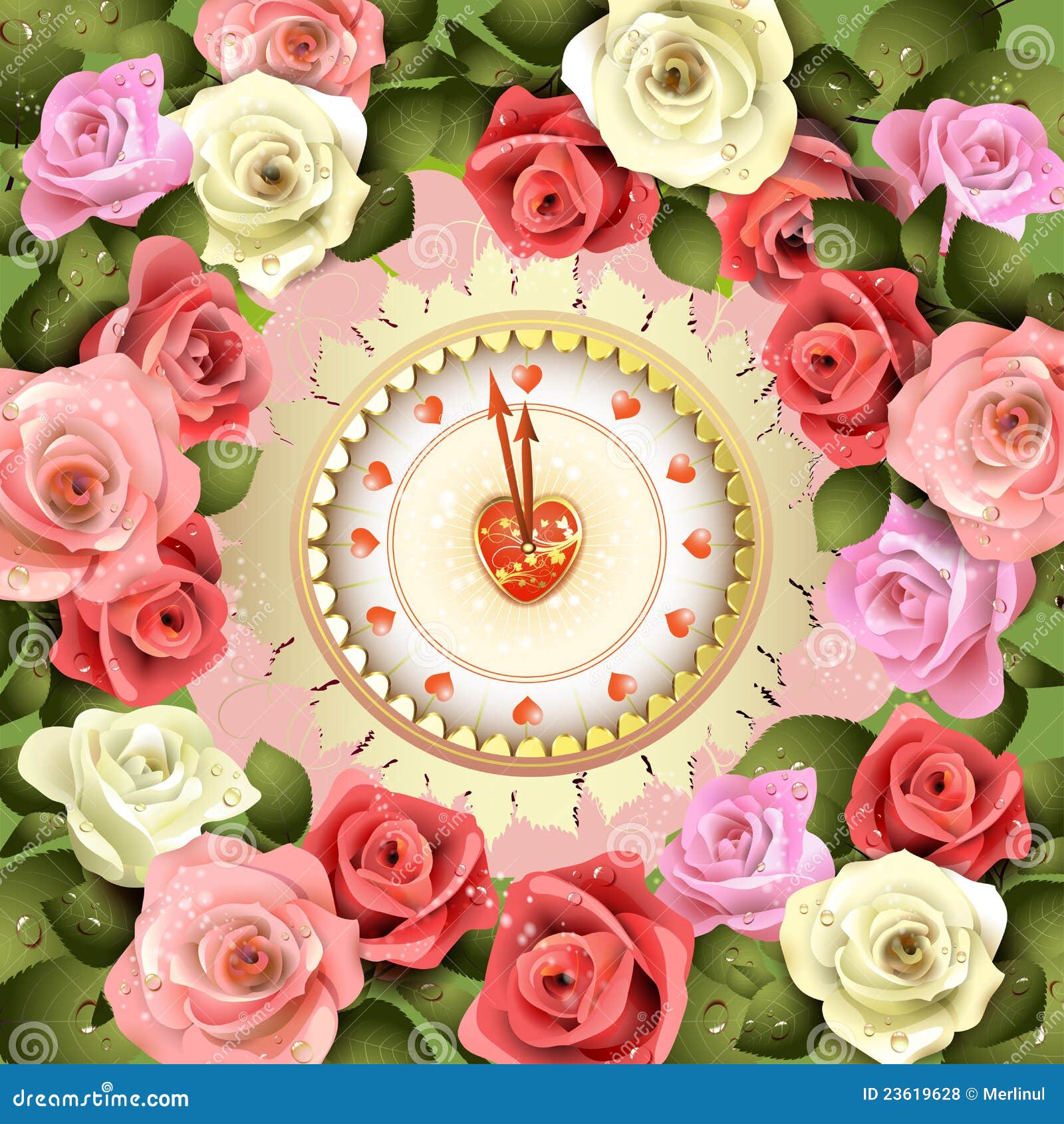 Clock design with roses stock vector. Illustration of romance 23619628