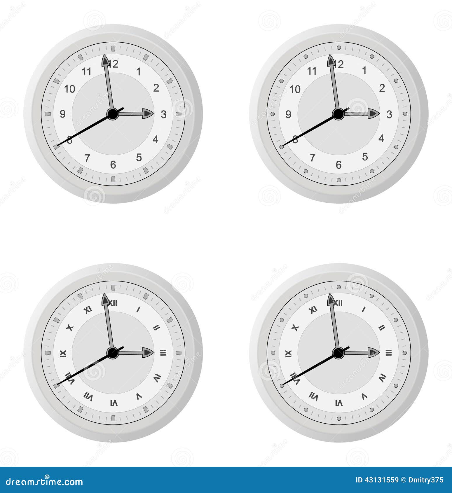 clock dial in four variants with different  details