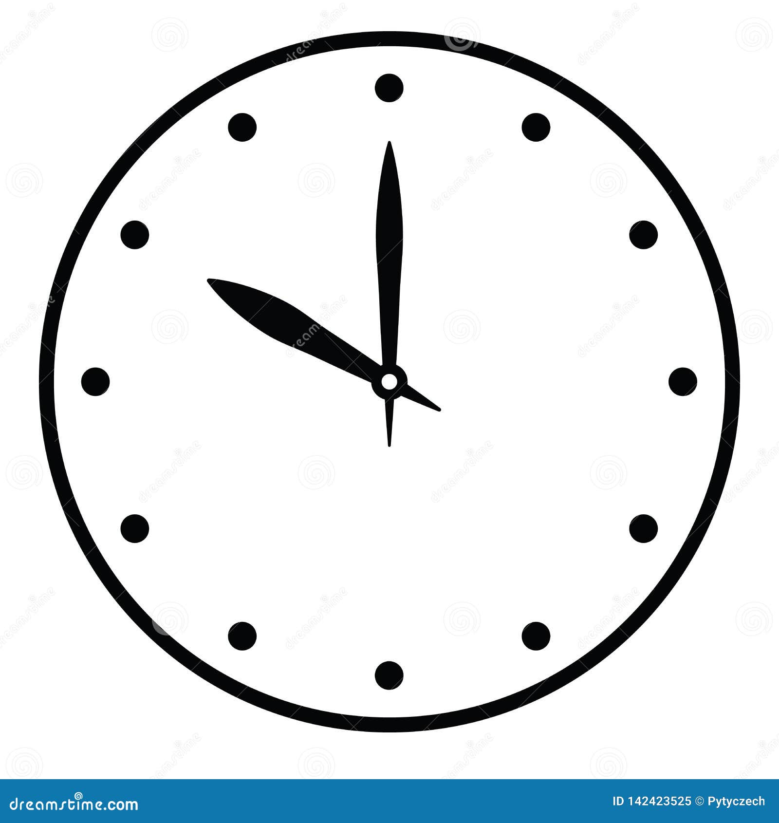 clock face. blank hour dial with hour and minute hand. dots mark hours. simple flat  