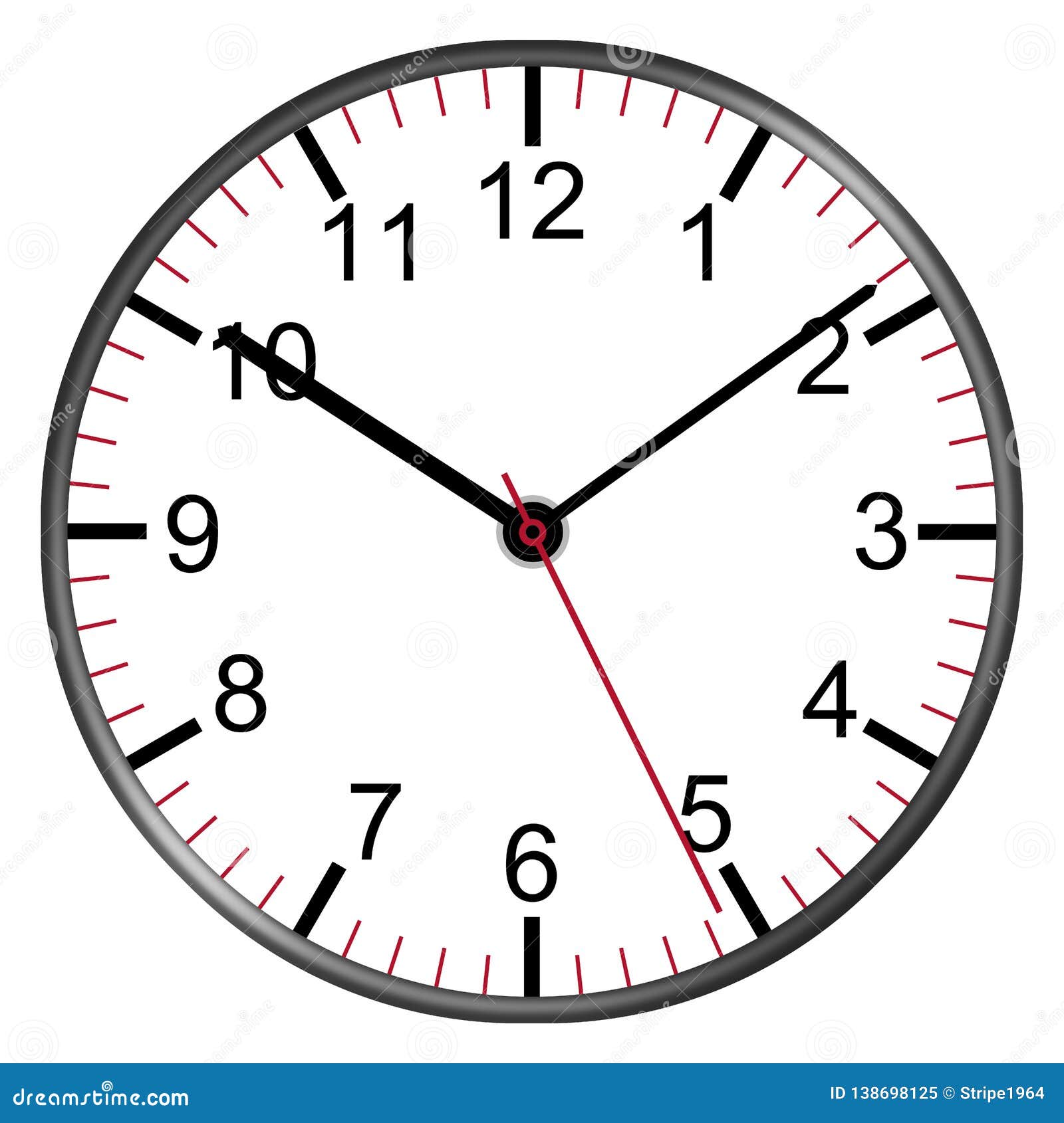 Clock Face with Numbers Illustration Second Minute Hour Hands Stock