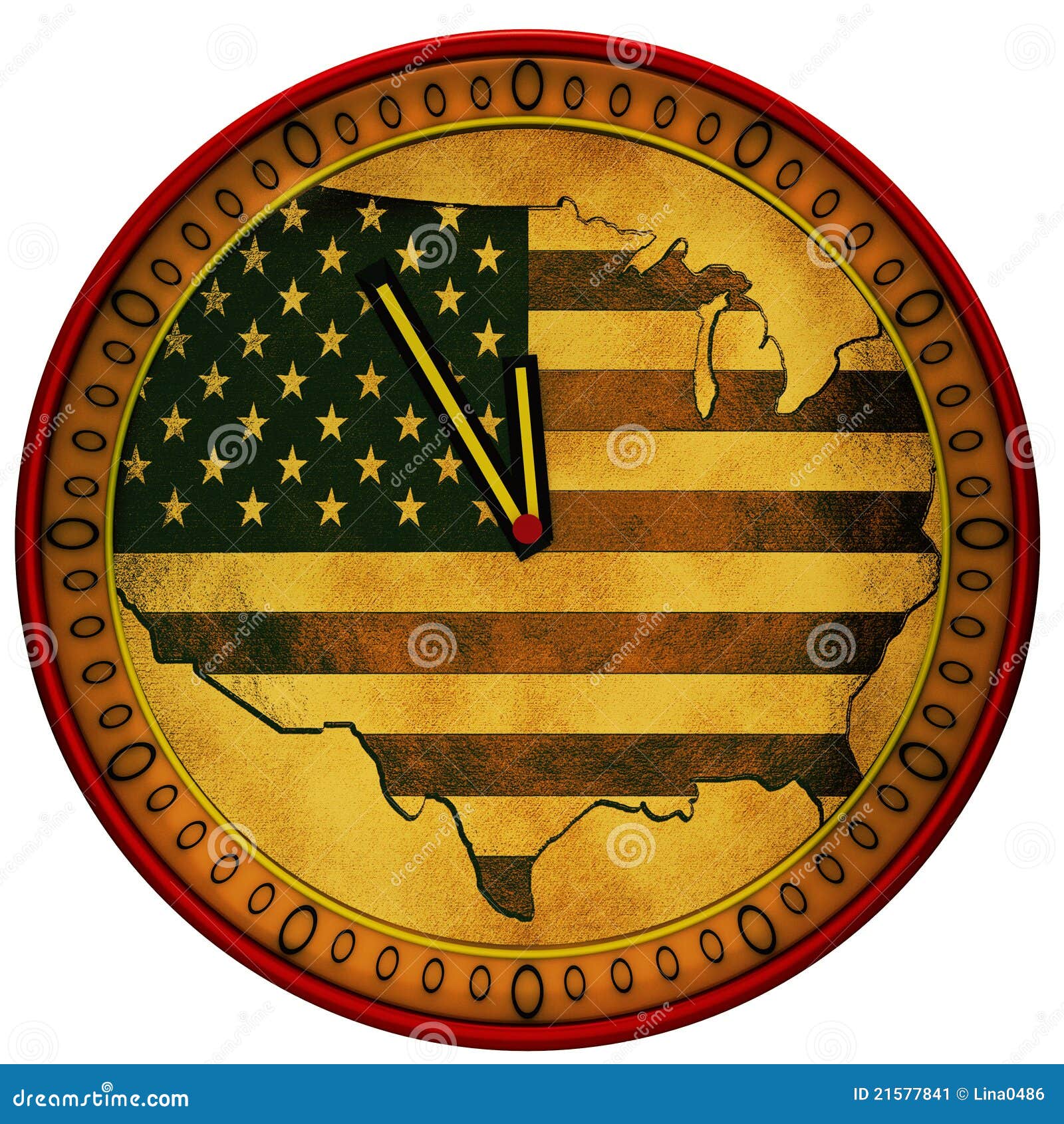 Clock with a flag of USA stock illustration. Illustration of grunge