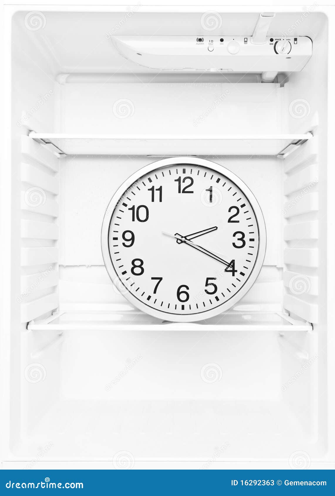 Clock in a fridge stock image. Image of kitchen, white 16292363