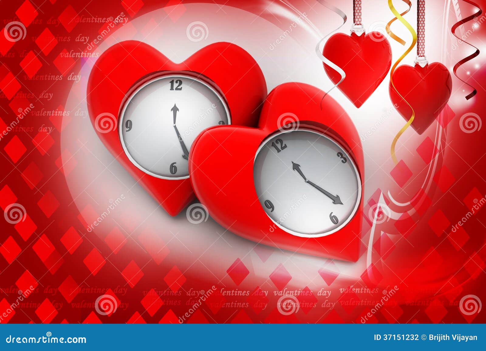 Clock with hearts stock illustration. Illustration of hour 37151232