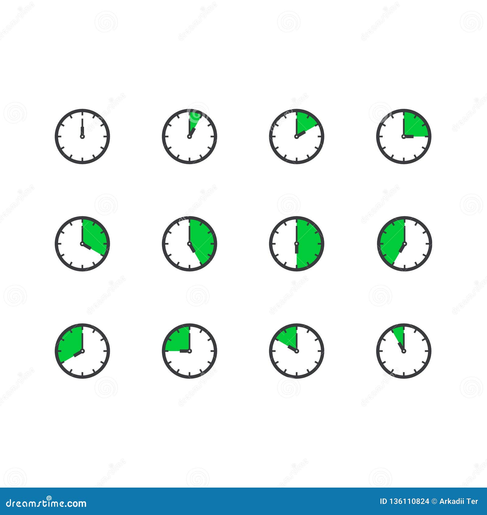 Clock Icon Set. Vector Icon. Watch Symbol. Time Sign Stock Vector
