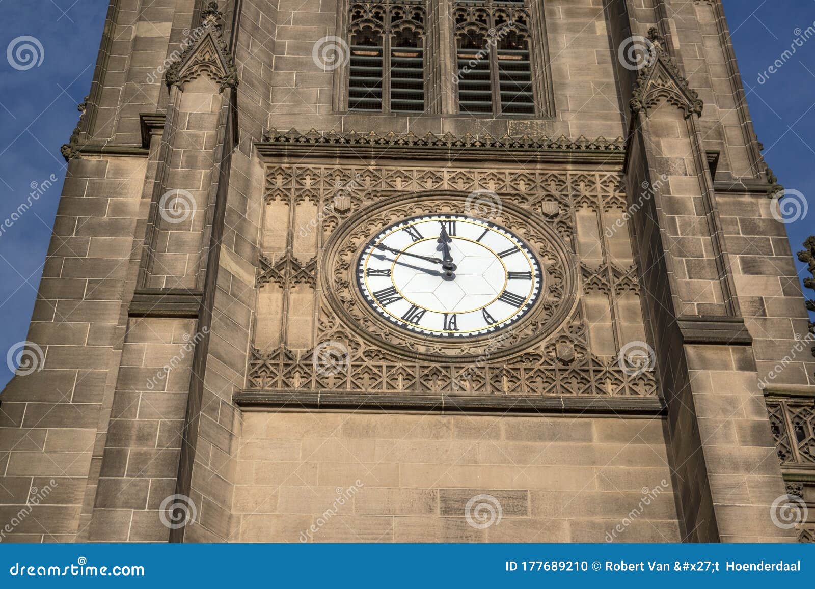 Clock at the Manchester Cathedral at Manchester England 2019 Editorial