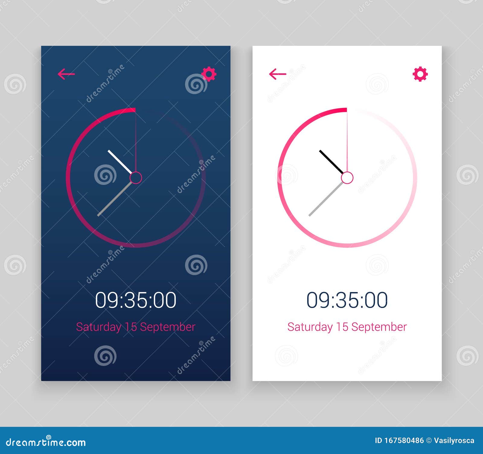 Clock Mobile App Concept UI Design Day And Night. Clock User Interface