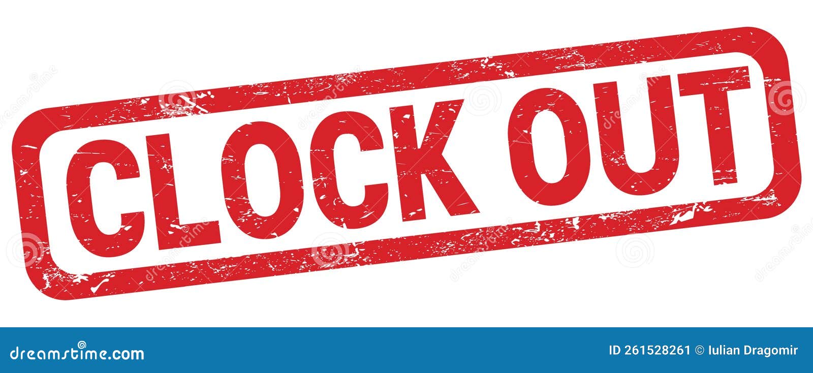 clock out text written on red rectangle stamp