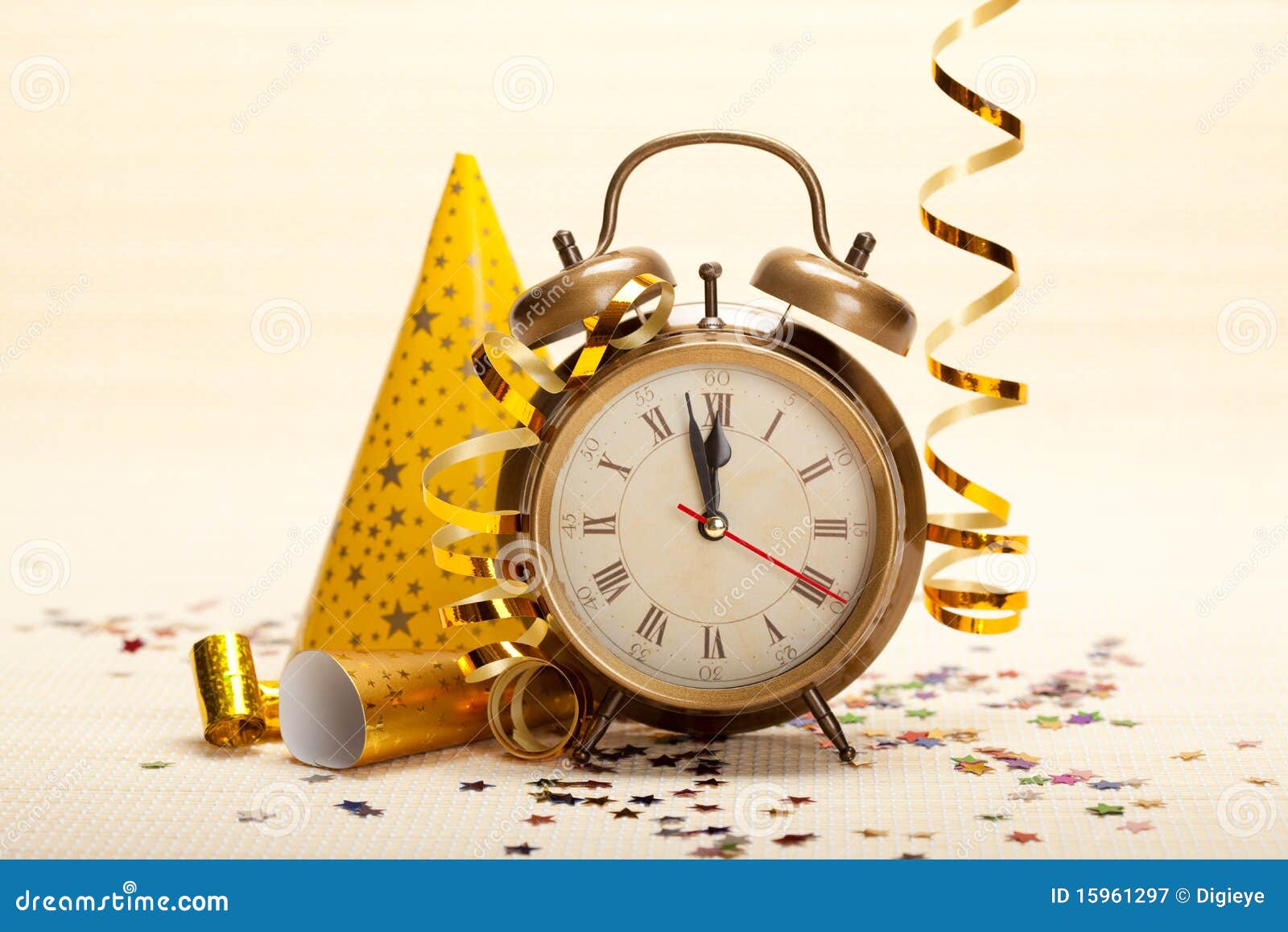 Clock And Party Decorations Royalty Free Stock Photography Image