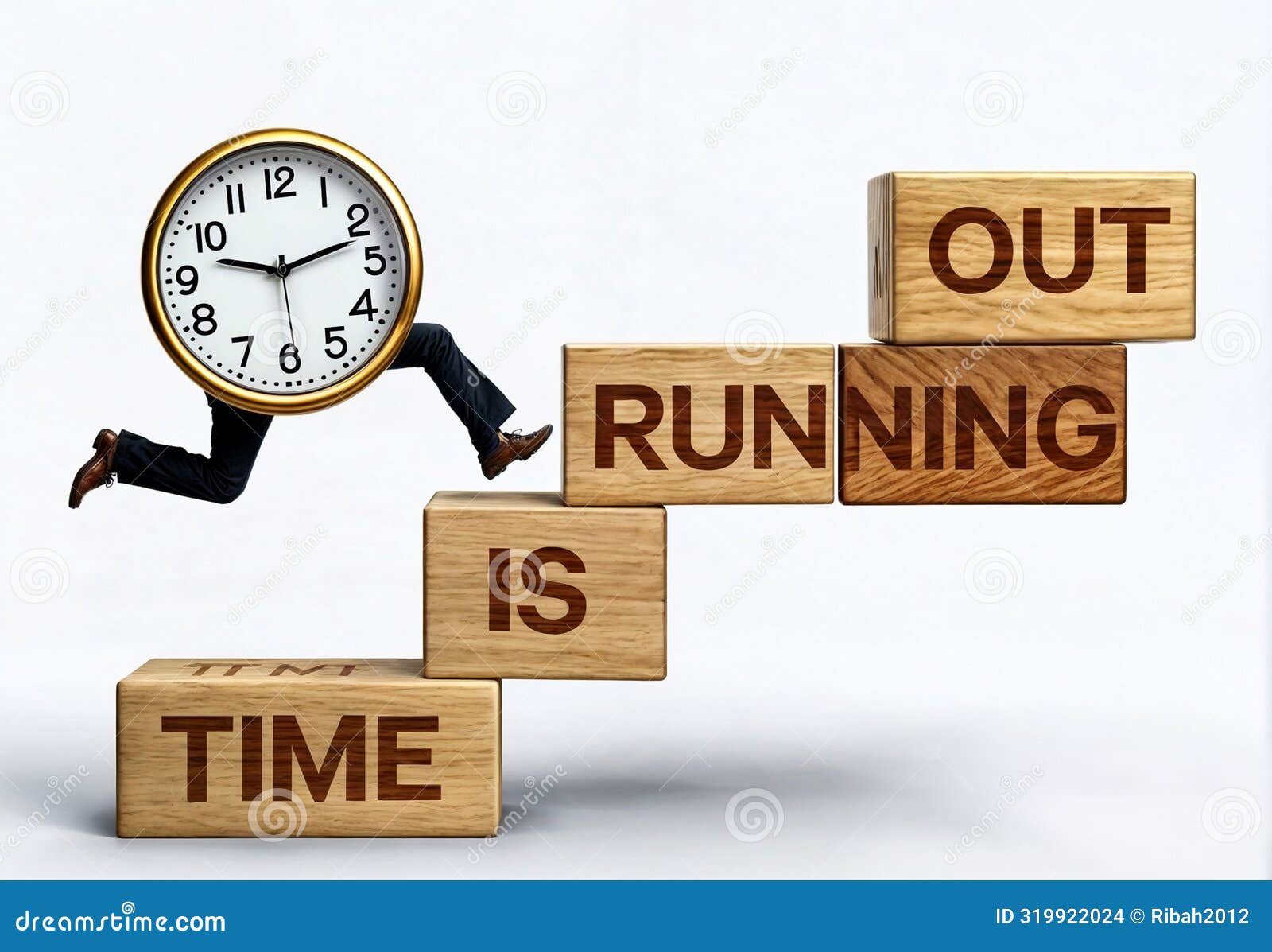 a clock is running on wooden blocks with with text work time is running out.