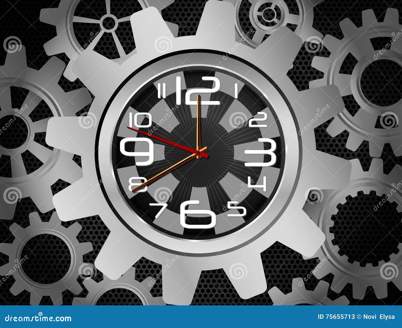 Clock in Shape of Gear on Black Background Stock Vector Illustration